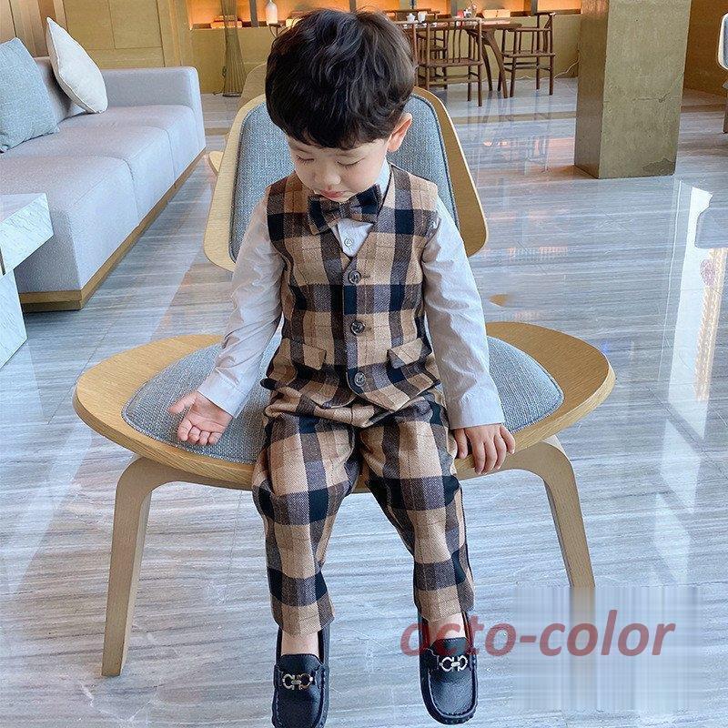 子供服 ベビー服 男の子 スーツ フォーマル 3点セット チェック柄  