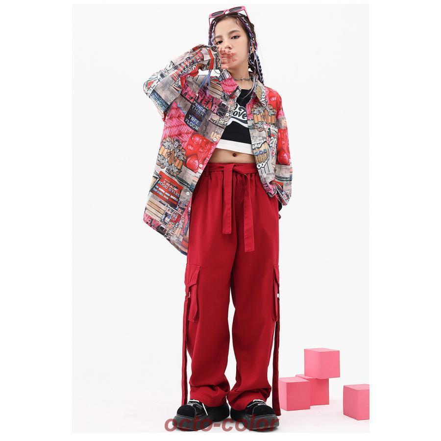 韓国子供服 キッズダンス衣装 ステージ衣装 セットアップ HIPHOP ヒップホップ 半袖 シャツ パンツ ダンスウェア 練習着 応援団 体操服｜octo-color｜03