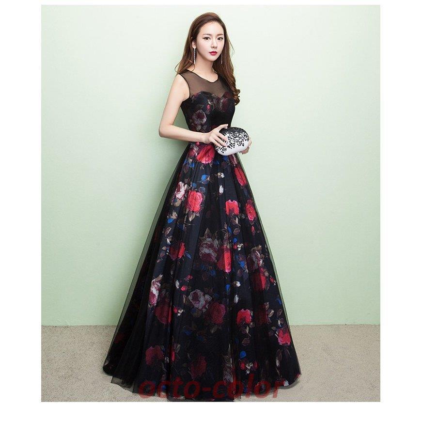 ロングドレス 花柄 演奏会 パーティードレス 結婚式 ドレス