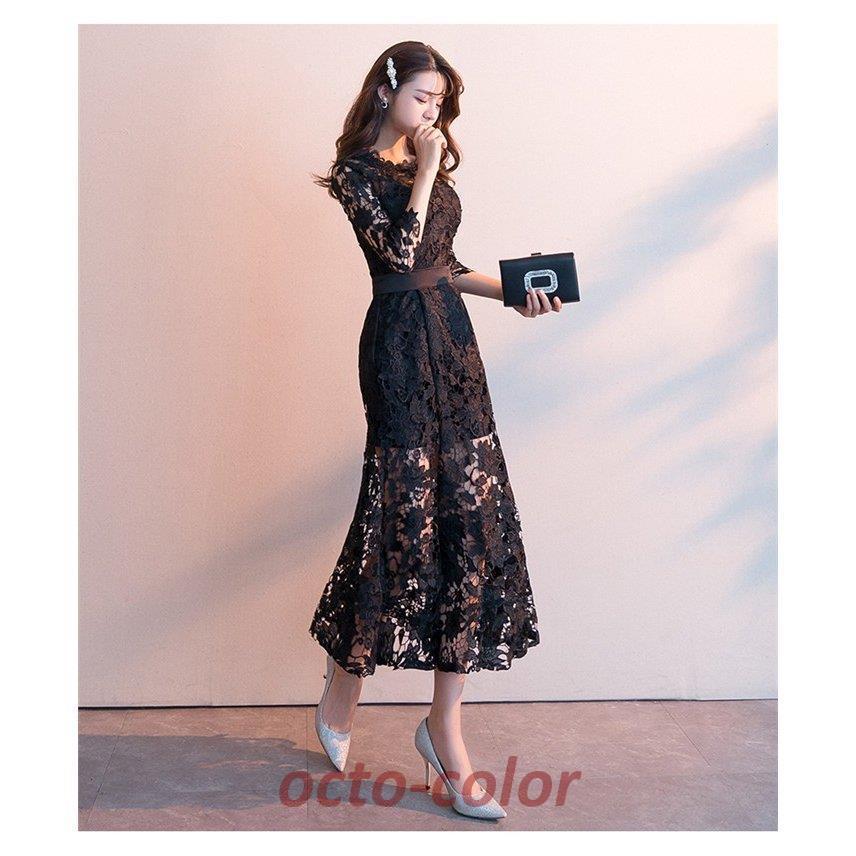 パーティードレス 結婚式 ドレス ロングドレス 演奏会 レースドレス 黒 ブラックドレス 二次会ドレス 発表会 ウェディングドレス パーティー お呼ばれドレス | ブランド登録なし | 03
