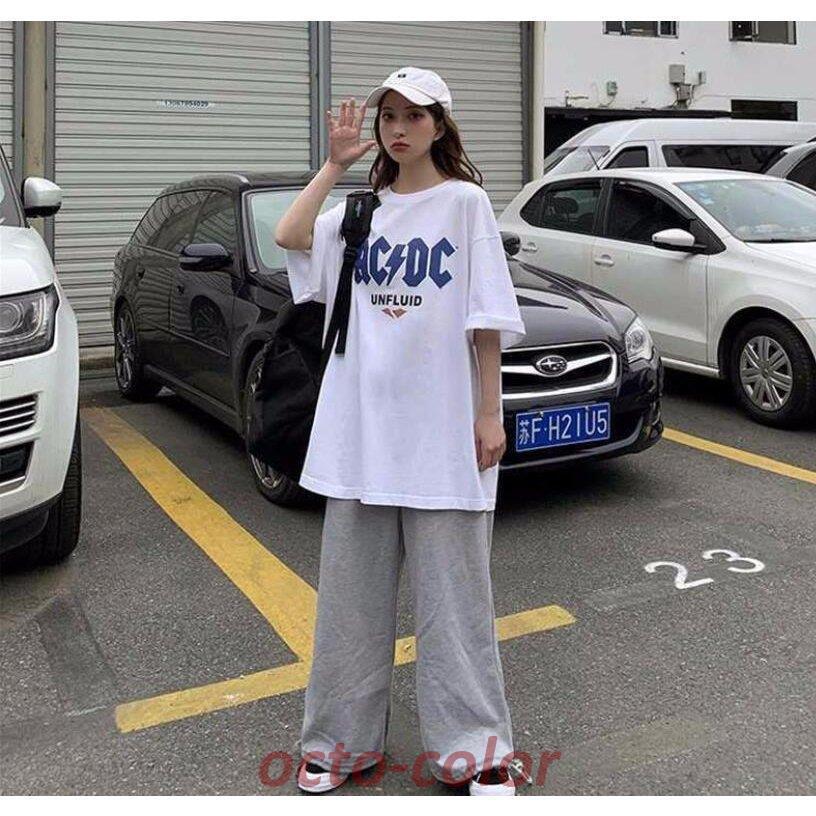 tシャツ レディース  夏 半袖 韓国 ロゴ カットソー Uネック トップス  ゆるTシャツ 丸首  プルオーバー カジュアル ロゴ プリント ホワイト 白 グレー グリーン｜octo-color｜05