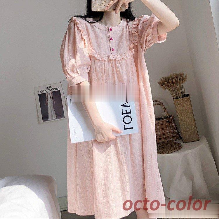 ネグリジェ パジャマ レディース 春夏 半袖ワンピース パジャマ 可愛い ネグリジェ 綿 薄手 フレアワンピ ネグリジェ ルームウェア 女性 部屋着 オシャレ Gv8cfeggrt Xone Gg