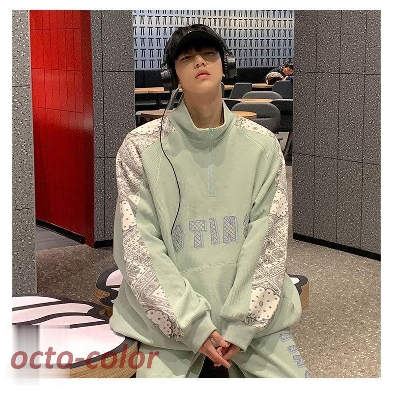 韓国 ファッション ゆったり ペーズリーライン 上下セット ハーフ