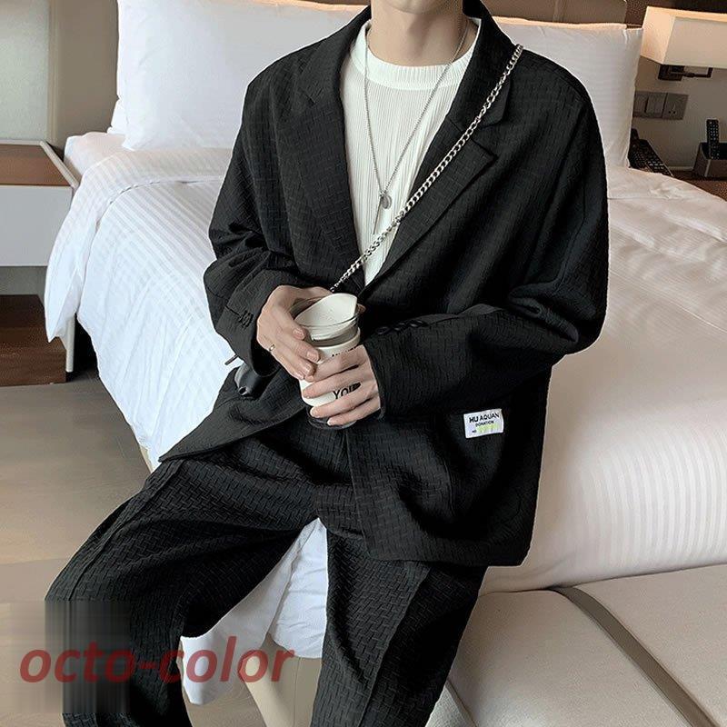 セットアップ メンズ 韓国 ファッション カジュアルスーツ 凸凹生地