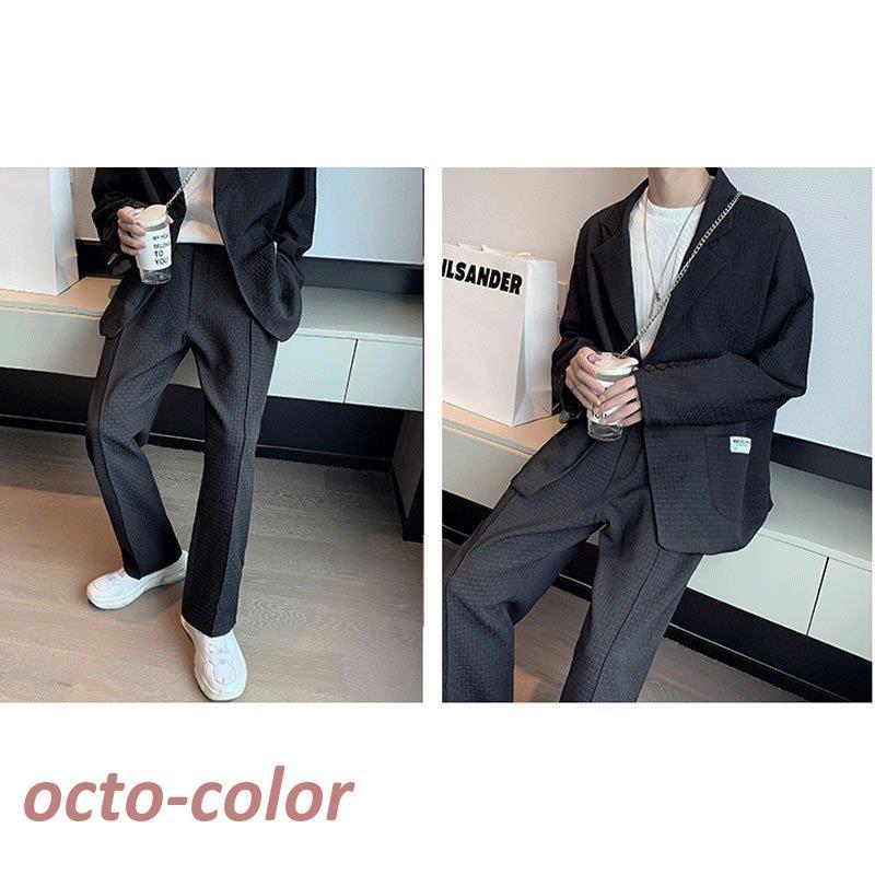 韓国 メンズ カジュアル スーツクロップド 予約販売】メンズ セットアップ スーツ 無地 クロップドパンツ