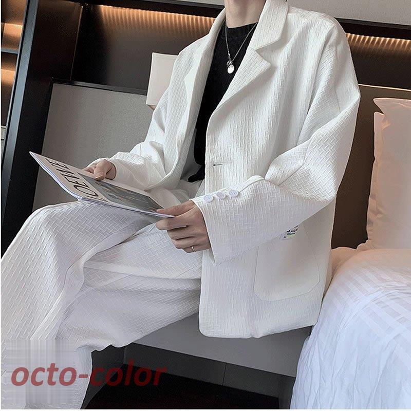 セットアップ メンズ 韓国 ファッション カジュアルスーツ 凸凹生地