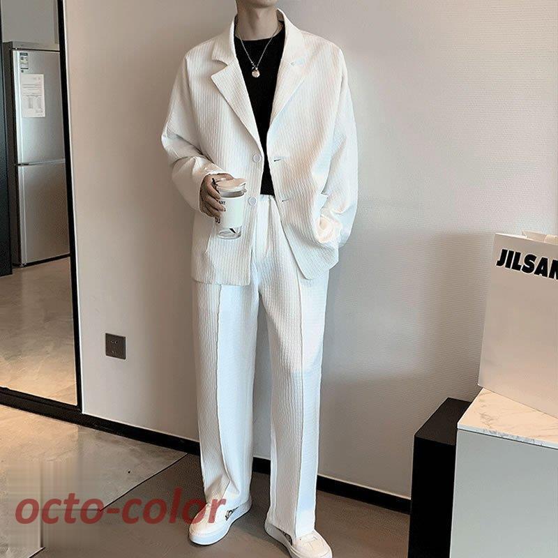 セットアップ メンズ 韓国 ファッション カジュアルスーツ 凸凹生地