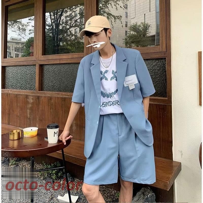 上下セット セットアップ サマースーツ 半袖スーツ テーラード