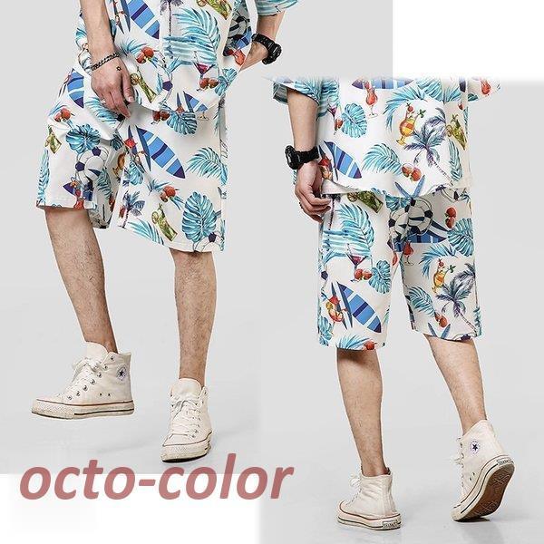 メンズ セットアップ 上下セット アロハ サーフ 柄 半袖シャツ