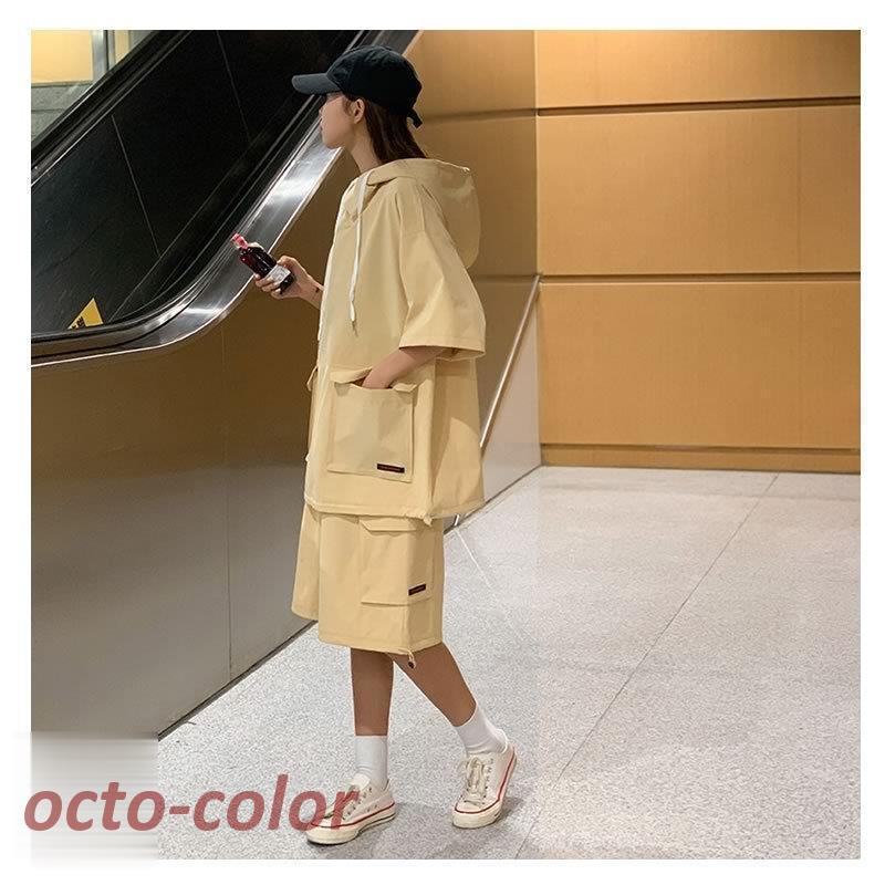 上下セット セットアップ 半袖プルオーバーパーカー カーゴパンツ