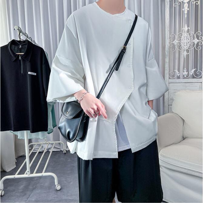 シャツ 長袖 カットソー 変形 シャツコート ロング丈 カジュアル