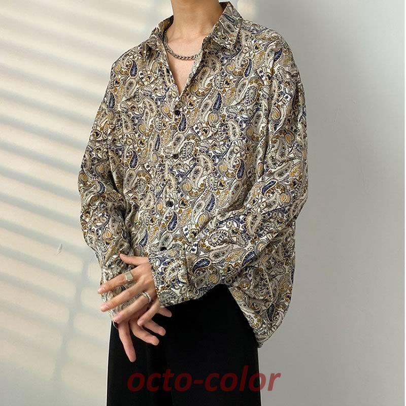 総柄シャツ　長袖  JHA CLASSIC ペイズリー 風 ゆるダボ  ブラウン 総柄シャツ 長袖 JHA CLASSIC ペイズリー 風 ゆるダボ ブラウン