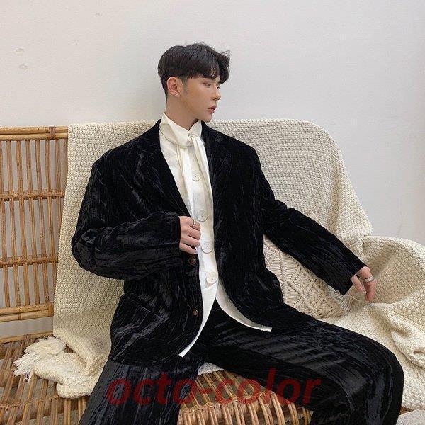 セットアップ スーツ パンツ ベルベット ジャケット 韓国 上品 DRESS+ セットアップ スーツ上下セット 2点セット ジャケット