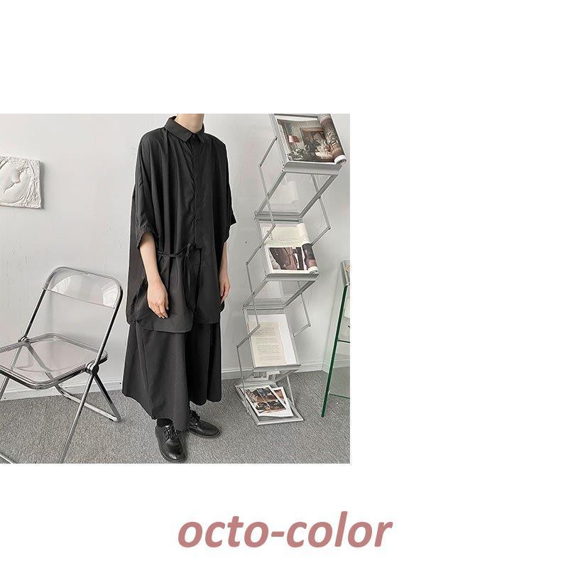 ビッグ ドルマンスリーブシャツ ビッグシルエット ブラックコーデ  ビックシルエット 韓国 ファッション メンズ ゆったり｜octo-color｜08