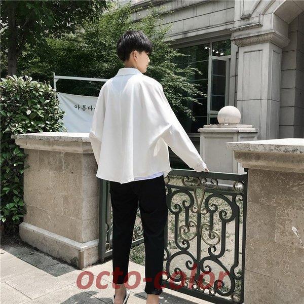 韓国ファッション 長袖シャツ メンズ 無地 大人 パーティー 無地 メンズ 長袖シャツ とろみ 春服 ドロップショルダー 長袖