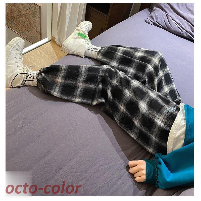 ワイドパンツ リラックスパンツ チェック柄 裾 絞り しぼり ボトムス