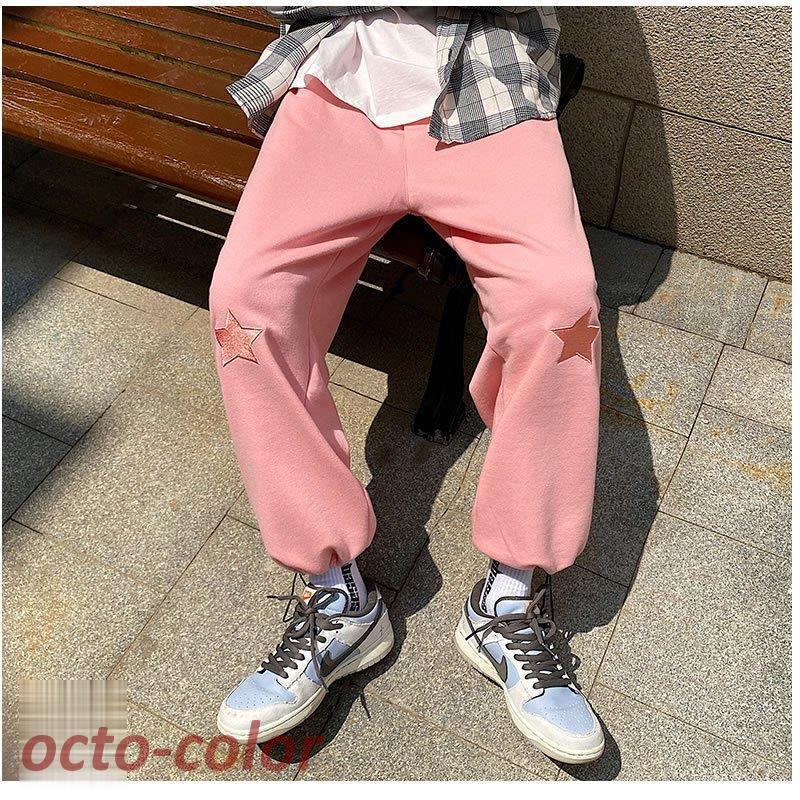 スウェットパンツ スター 星 デザイン ワイドパンツ リラックスパンツ