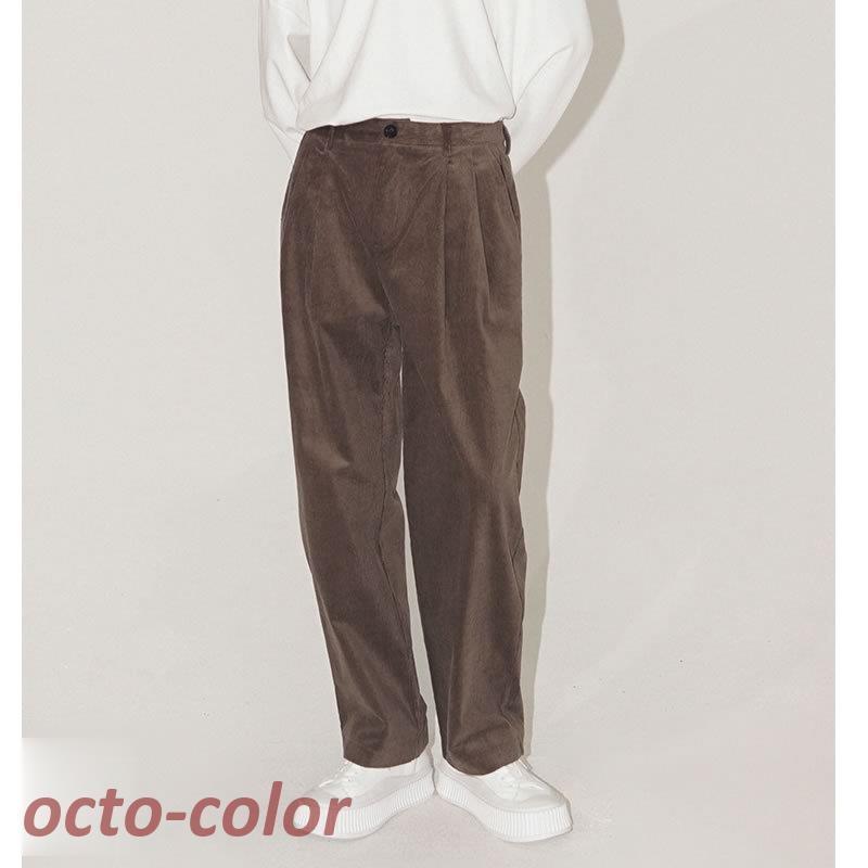 韓国 ファッション ゆったり ストレートパンツ タックパンツ