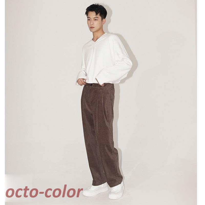 韓国 ファッション ゆったり ストレートパンツ タックパンツ