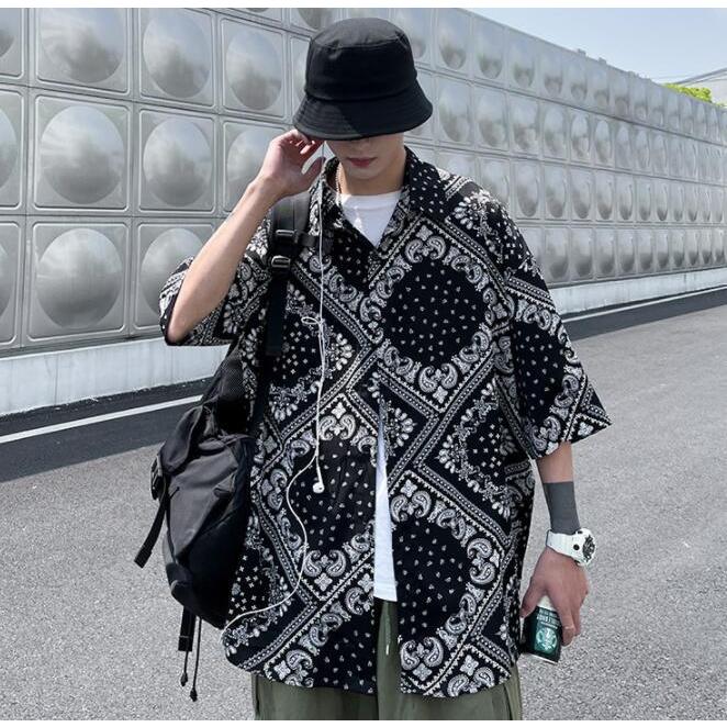 ペイズリー柄 総柄シャツ ブラウス 半袖 メンズ ビッグ