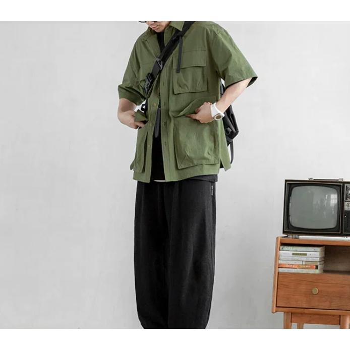 【新品】春夏物 DORMEUIL生地 メンズ サファリジャケット M オリーブ 麻混 半袖 サファリジャケット : octo-color - 通販 - Yahoo