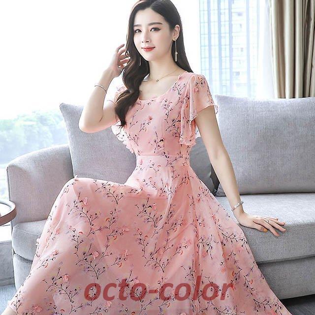 大きいサイズ 花柄ワンピース ピンク フレア ロング シフォン 大きいサイズ 花柄ワンピース ピンク フレア ロング シフォン