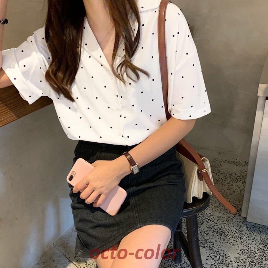 epa／ホワイト ドット柄 半袖ブラウス ZARA ドット柄ブラウス ホワイト シアーシャツ ドット柄