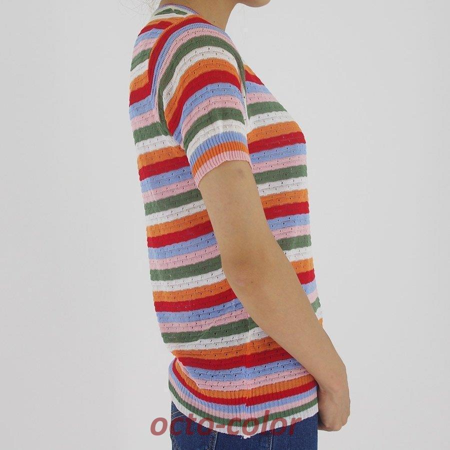 美品　ポールスミス　サマーコットンニット　半袖　カラフルボーダー　XL ゆったり 美品 ポールスミス サマーコットンニット 半袖 カラフルボーダー