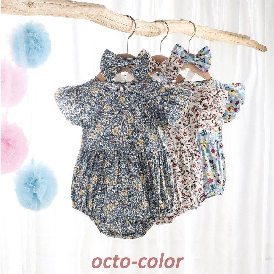ロンパース 夏 女の子 半袖 60 70 80 90 ベビー服 花柄 リボン付き ヘアバンド かわいい おしゃれ | ブランド登録なし | 01