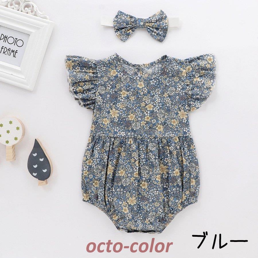 ロンパース 夏 女の子 半袖 60 70 80 90 ベビー服 花柄 リボン付き ヘアバンド かわいい おしゃれ | ブランド登録なし | 02