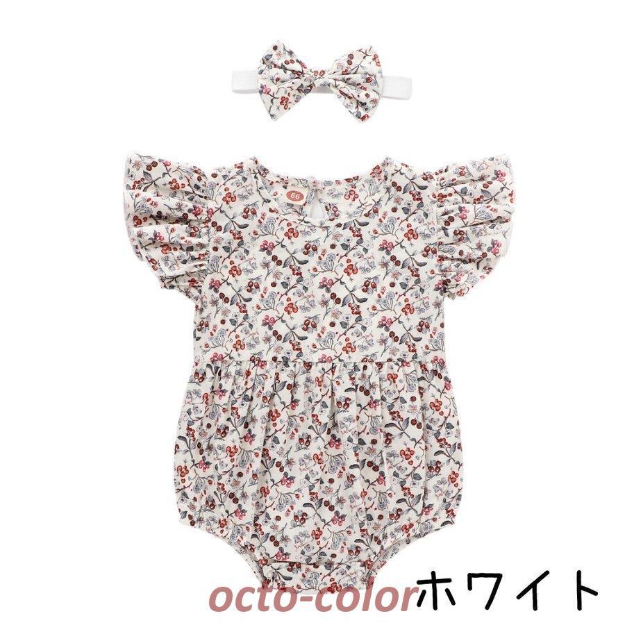ロンパース 夏 女の子 半袖 60 70 80 90 ベビー服 花柄 リボン付き ヘアバンド かわいい おしゃれ | ブランド登録なし | 03