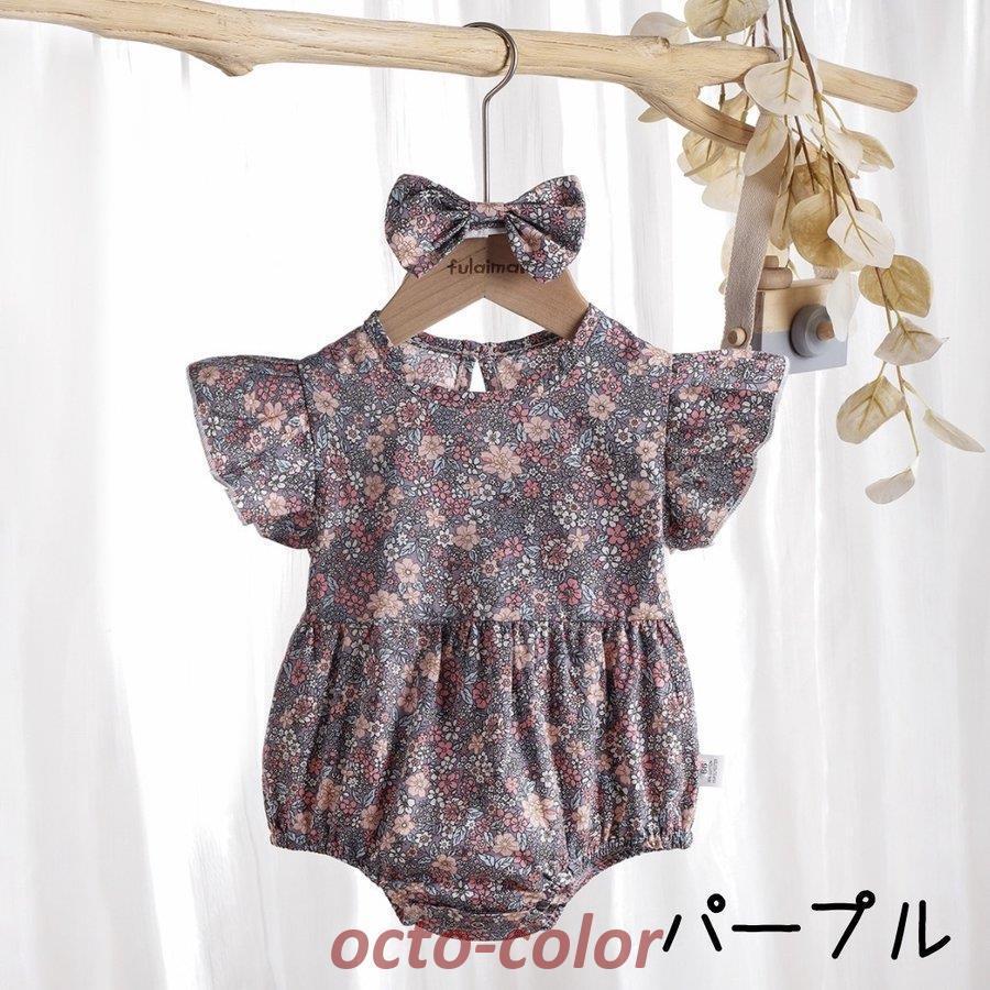 ロンパース 夏 女の子 半袖 60 70 80 90 ベビー服 花柄 リボン付き ヘアバンド かわいい おしゃれ | ブランド登録なし | 04