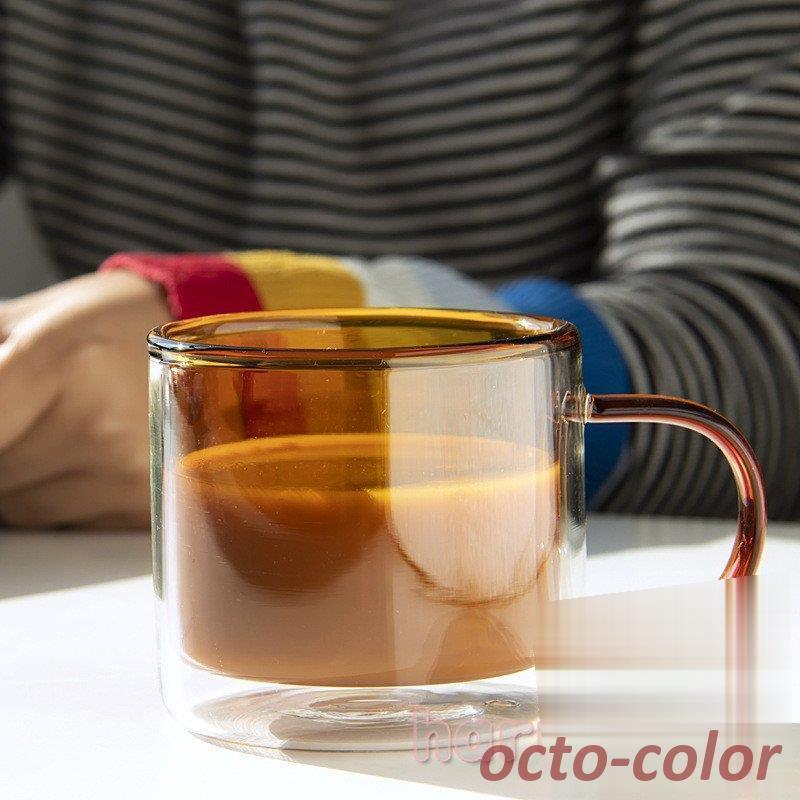 ガラス カップ 二重構造 ダブルウォール コーヒーカップ ステンドグラス 2層ガラス コップ 保冷 耐熱ガラス カラーグラス お祝い プレゼント 2点セット｜octo-color｜16