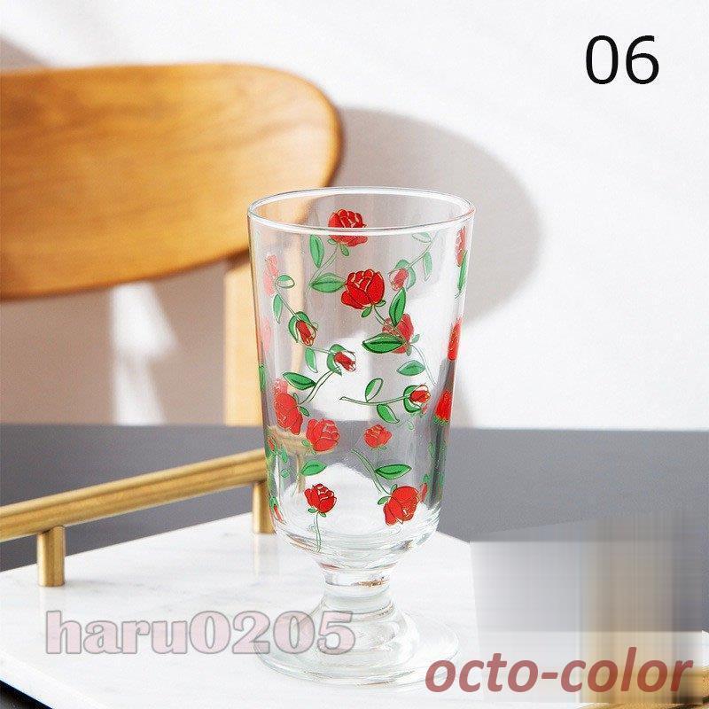 グラスコップ 台付グラス カップ ガラスカップ 280ml 花柄