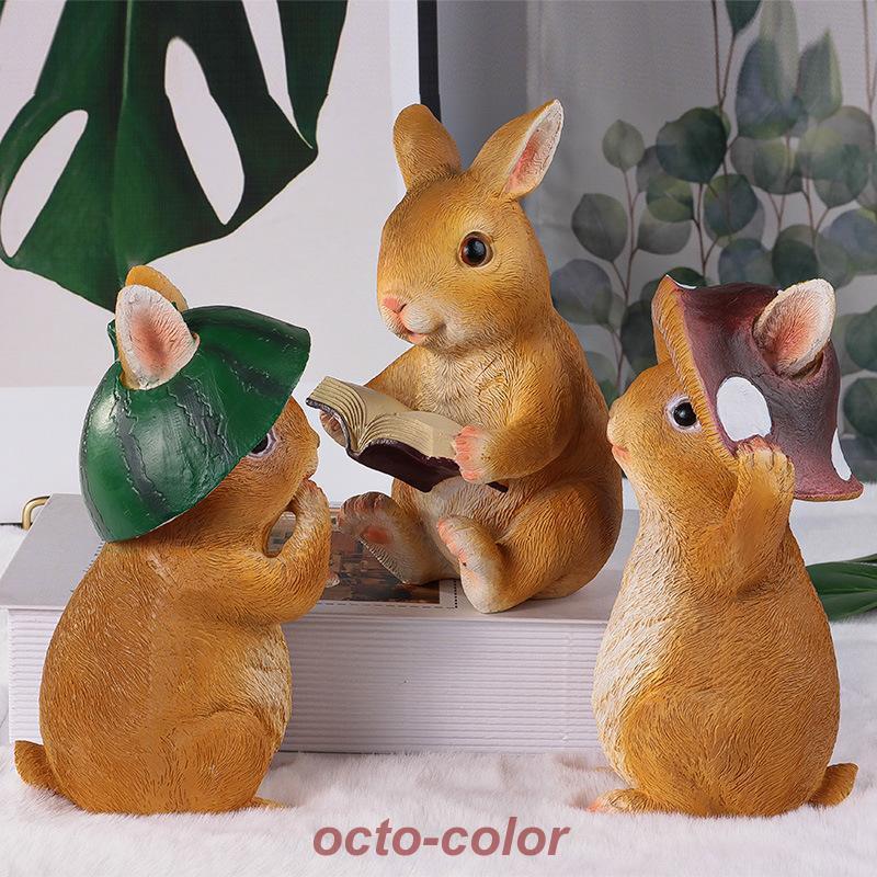 カスターニャ　 ウサギとリスの樹脂置物セット 森のうさぎ きのこ帽子 S 置物/オーナメント/ガーデニング/うさぎ