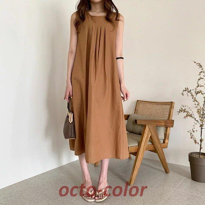 ワンピース ノースリーブ シャツワンピース 無地 レディース ロング