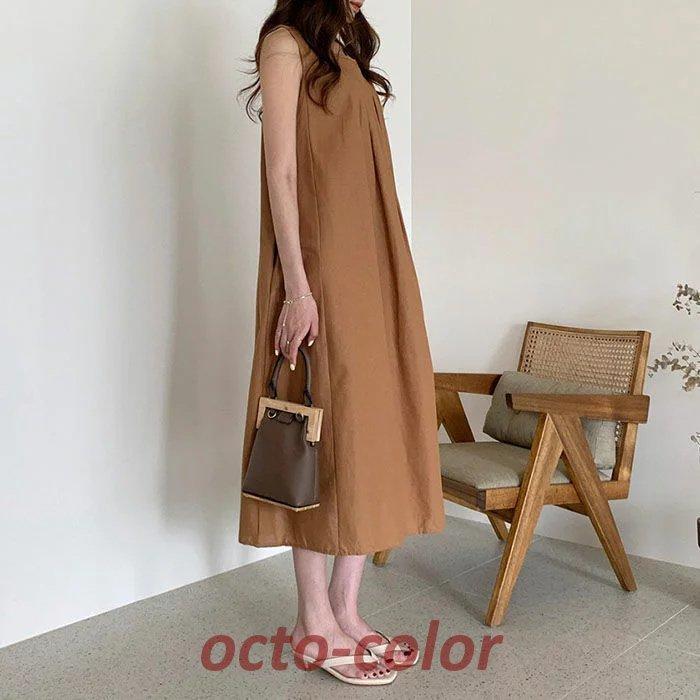 ワンピース ノースリーブ シャツワンピース 無地 レディース ロング