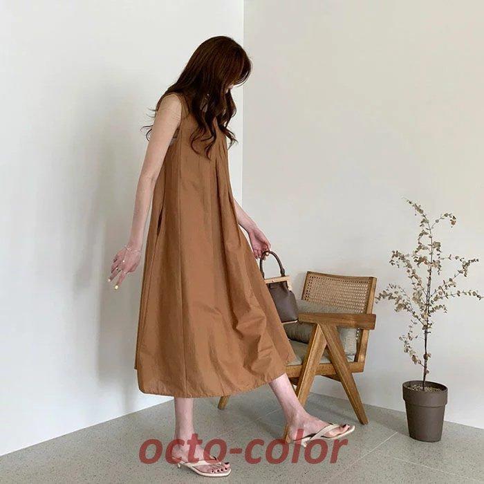 ワンピース ノースリーブ シャツワンピース 無地 レディース ロング