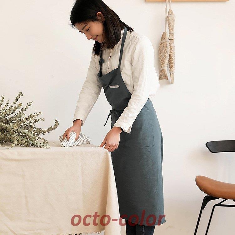 エプロン おしゃれ カフェエプロン カフェ風エプロン 細身 着やせ 長め