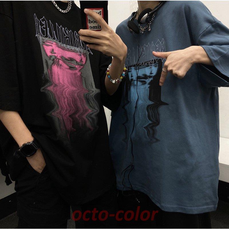 Tシャツ カップル レディース半袖夏ゆるいトップス韓国ファッション原宿系BF風ヒップホップダンスストリート風カジュアルカップル服｜octo-color｜02