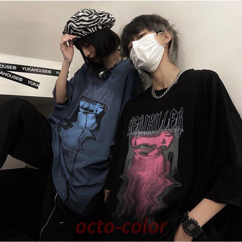 Tシャツ カップル レディース半袖夏ゆるいトップス韓国ファッション原宿系BF風ヒップホップダンスストリート風カジュアルカップル服｜octo-color｜05