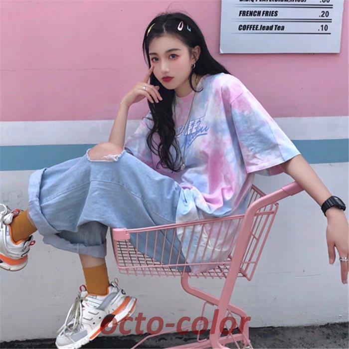 Tシャツ レディース タイダイ柄 半袖 夏 ゆるい トップス 韓国