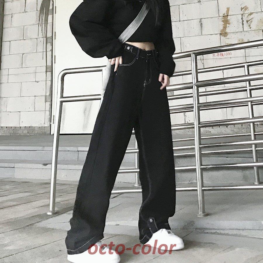 ストリート 韓国 パンツ 黒 韓国風 リボン Ｌ シンプル - ワークパンツ