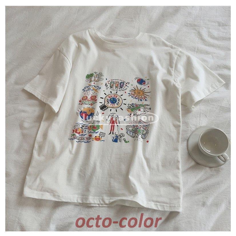 大きいサイズ レディース ビッグ Tシャツ 半袖 トップス カットソー 体型カバー オーバーサイズ S M L LL 3L 20代 30代 40代 大人 韓国ファッション マタニティ｜octo-color｜15