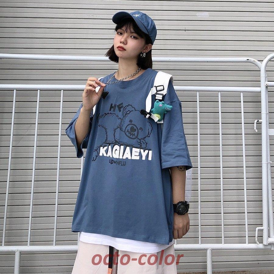 韓国 Tシャツ トップス 半袖 ストリート風 ダーク系 ファッション