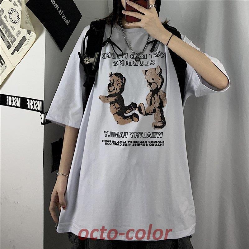 韓国 Tシャツ トップス 半袖 ストリート風 ダーク系