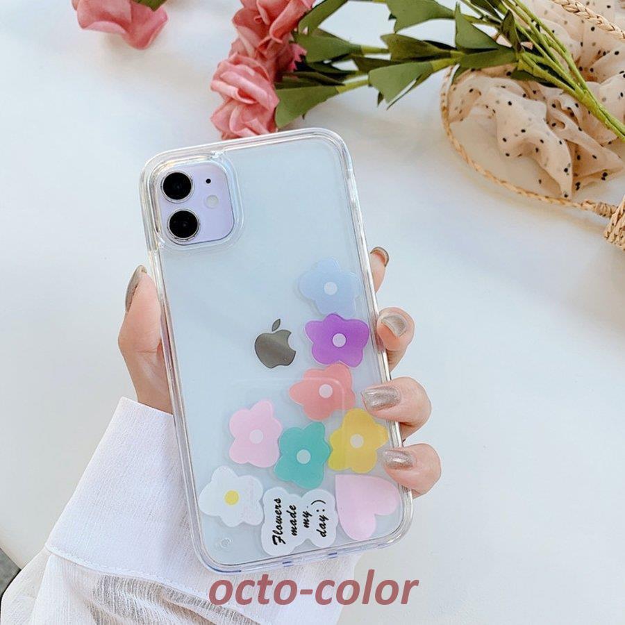 iPhone13 携帯 スマホ ケース 韓国 TPU PC 流れるフラワークリアケース 透明 iPhoneSE3 iPhone7 iPhoneSE3 iphoneX iphoneXs XR｜octo-color