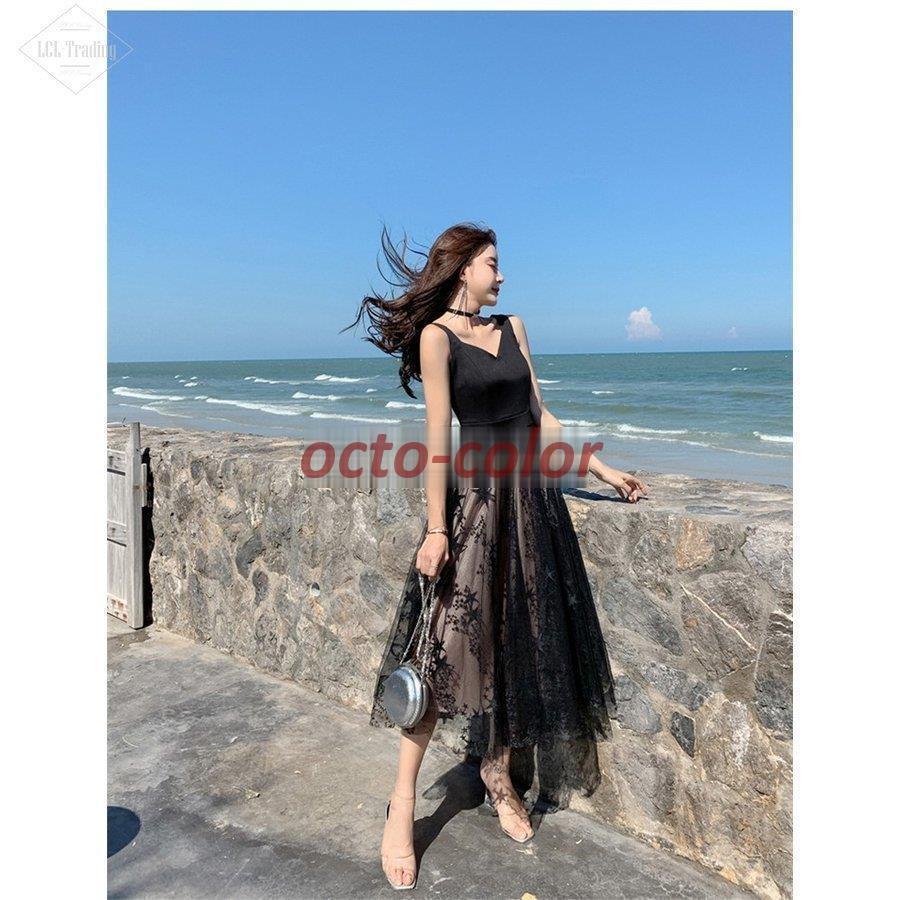 レディース 春夏 キャミワンピ 膝丈 キレイめ チュール レース