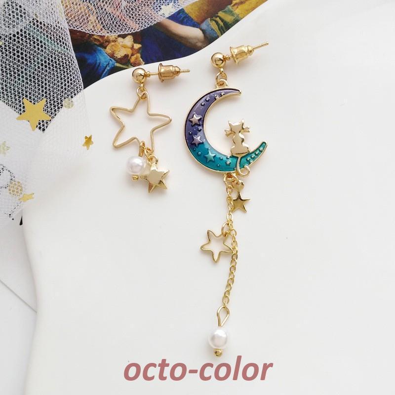 イヤリング ピアス 二種類 ロング キャッチ イヤーカフ スター 月 真珠