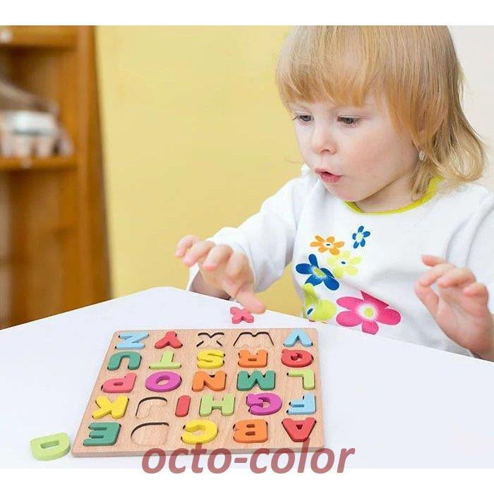 木製パズル 3点セット アルファベット 数字 形状 木のおもちゃ 知育玩具 ABC 英語 計算 数学 色認識 パズル 知育 型はめパズル ちいく玩具 木製玩具 学習玩具 指｜octo-color｜06
